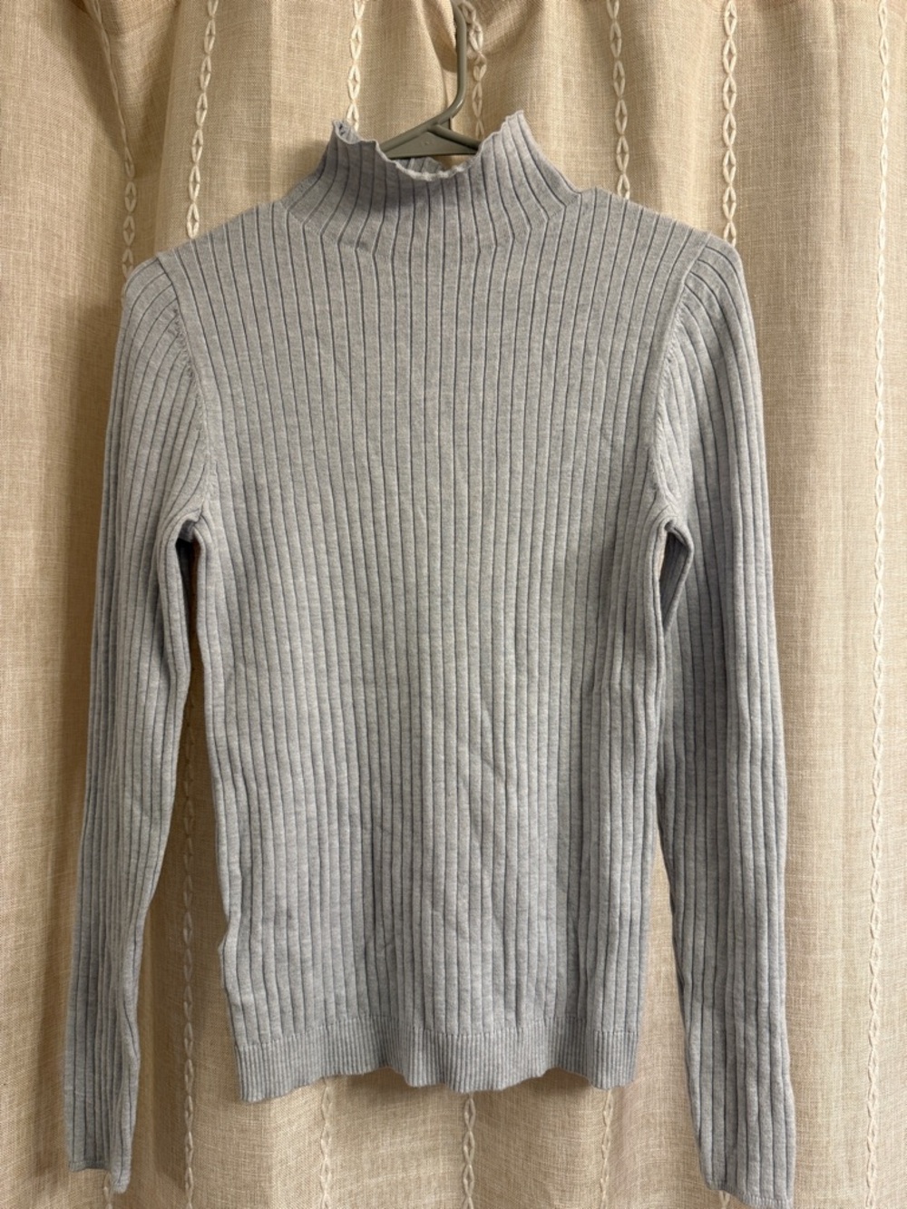 LOFT Light Gray Ribbed Mock Neck Sweater